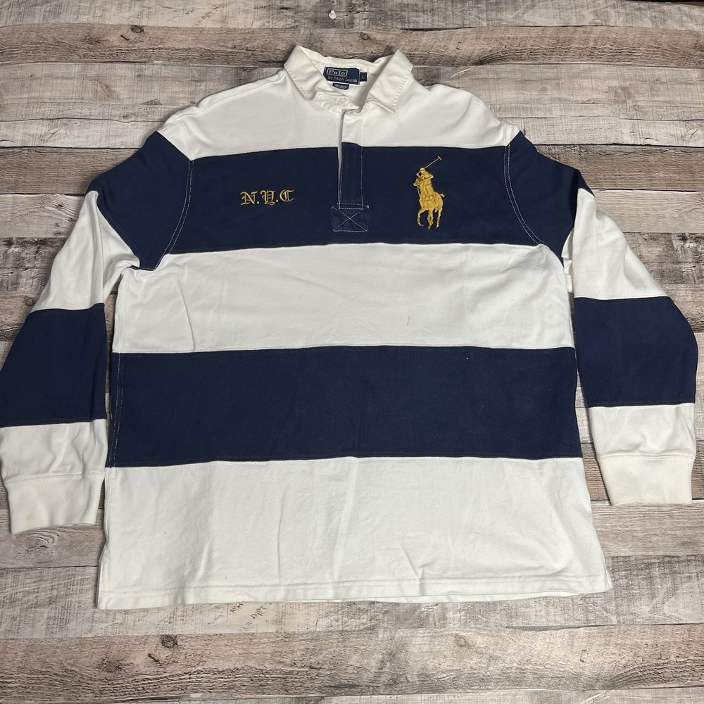 Polo Ralph Lauren Shirt Size Large Striped Big Pony NYC 1/4 Zip